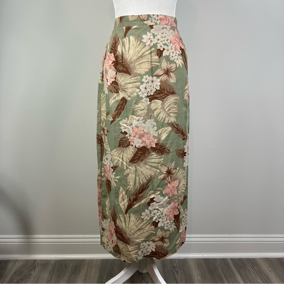 Leslie Fay Sport Green Tropical Linen Blend Midi Skirt 12 - Picture 5 of 6